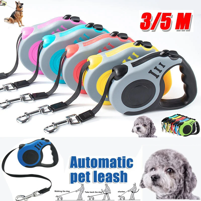 Dog Leash 3m 5m Durable Leash Automatic Retractable Nylon Cat Lead Extension Puppy Walking Running Lead Roulette For Dogs