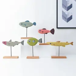 Adorable Home Decoration Handmade Crafts Colorfast Table Decor Wooden Fish Statue Fishes Sculpture Ornament