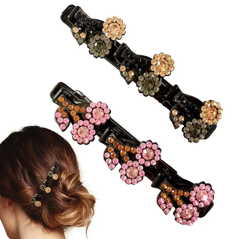 2Pcs Sparkling Crystal Stone Braided Hair Clips Rhinestone Hair Clips Braided Hair Clip Hairpins Rhinestone Headwear For Party