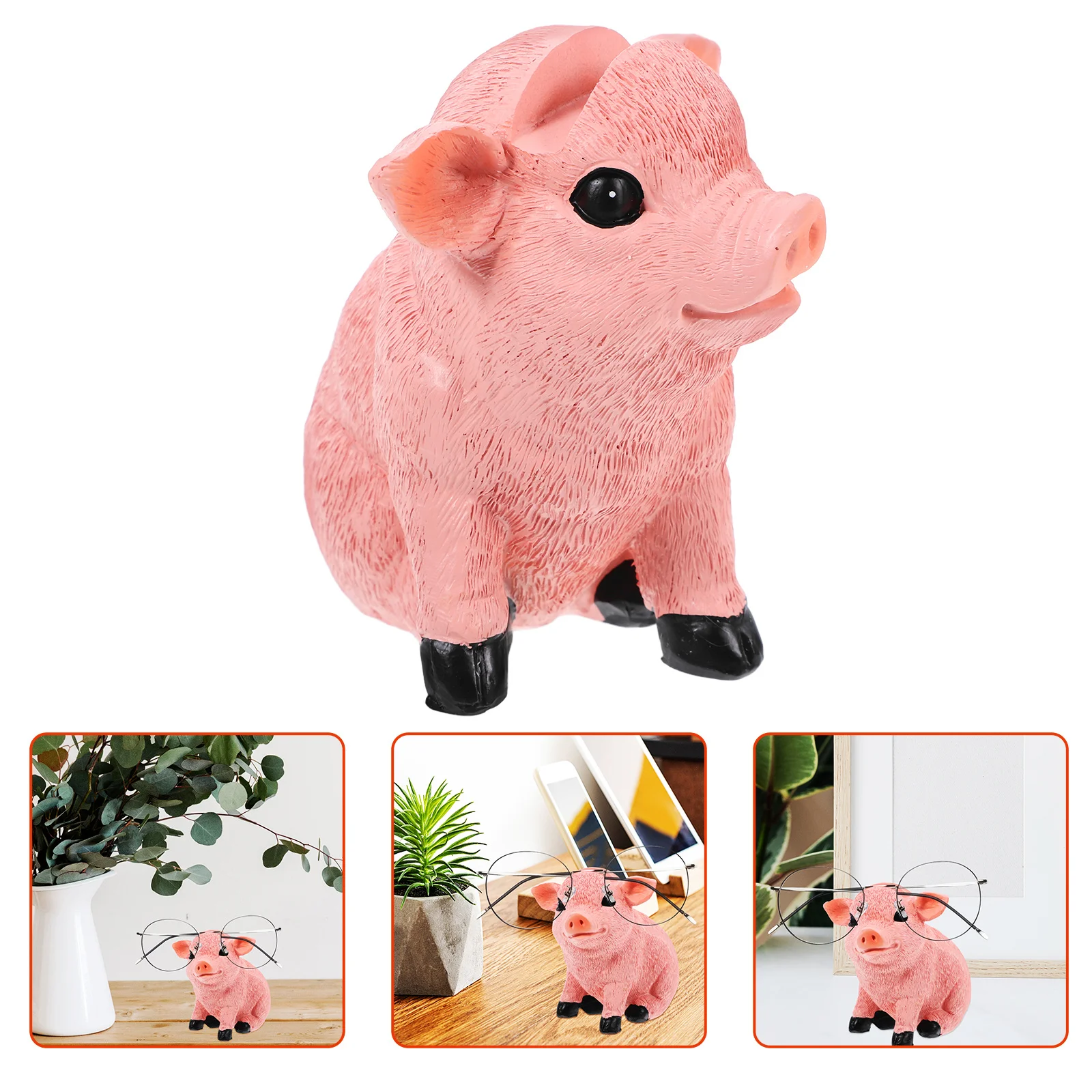 

Creative Animal Glasses Holder Resin Pig Design Eyeglass Stand Functional Bedside Nightstand Organizer for Home Office