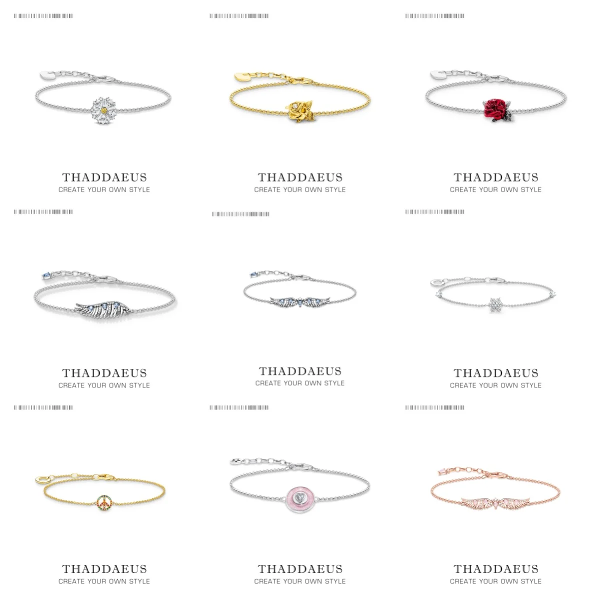 

Bracelet Daisy Phoenix Wings Snowflake Peace Rose Heart Brand New 925 Sterling Silver Fine Jewelry Romantic Gift For Women