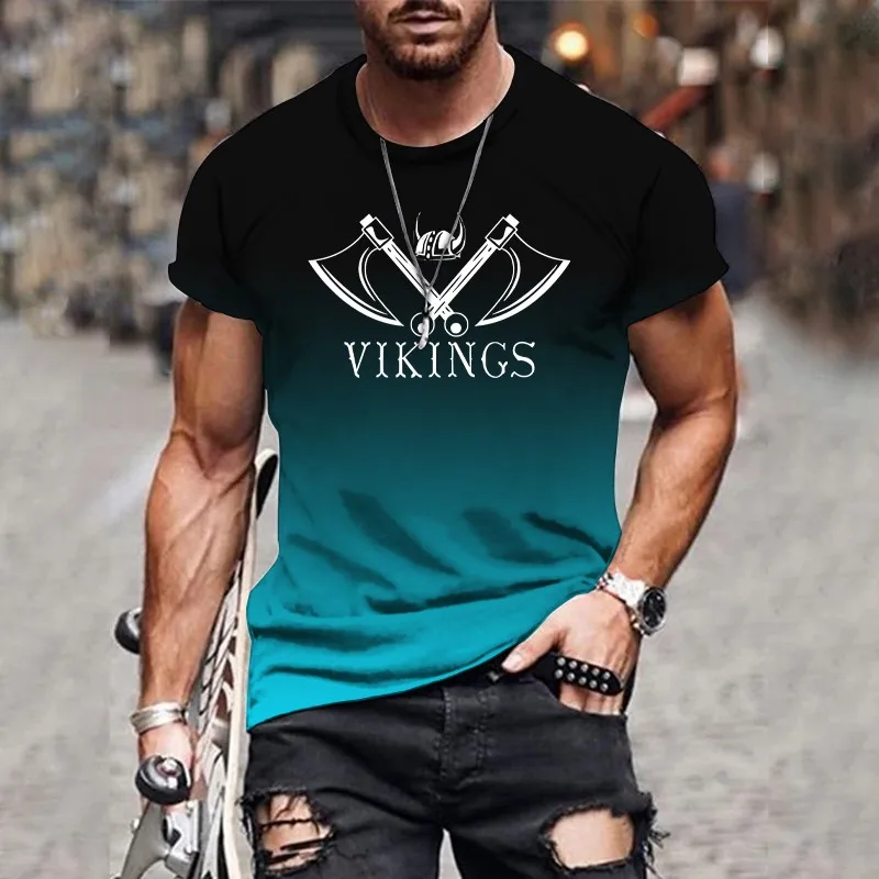 

Men's simple T-shirt summer 3D gradient printing versatile basic short-sleeved loose breathable top T-shirt men's clothing