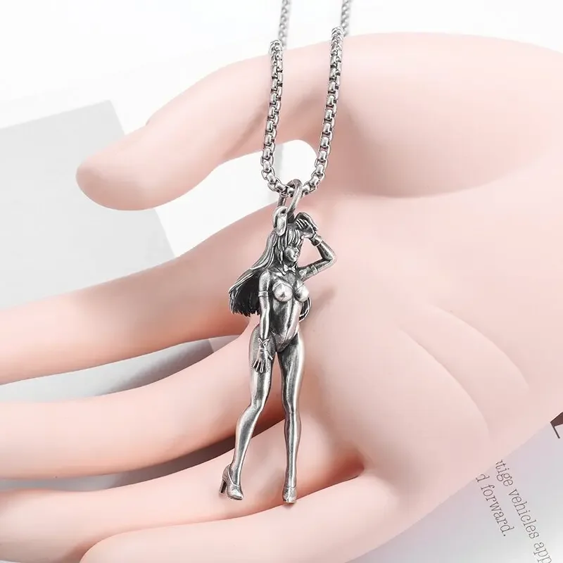 Silver-Plated Sexy Cute Bunny Girl Pendant Beautiful Girl Cosplay Necklace Men and Women Rock Party Anime Jewelry Couple Gifts