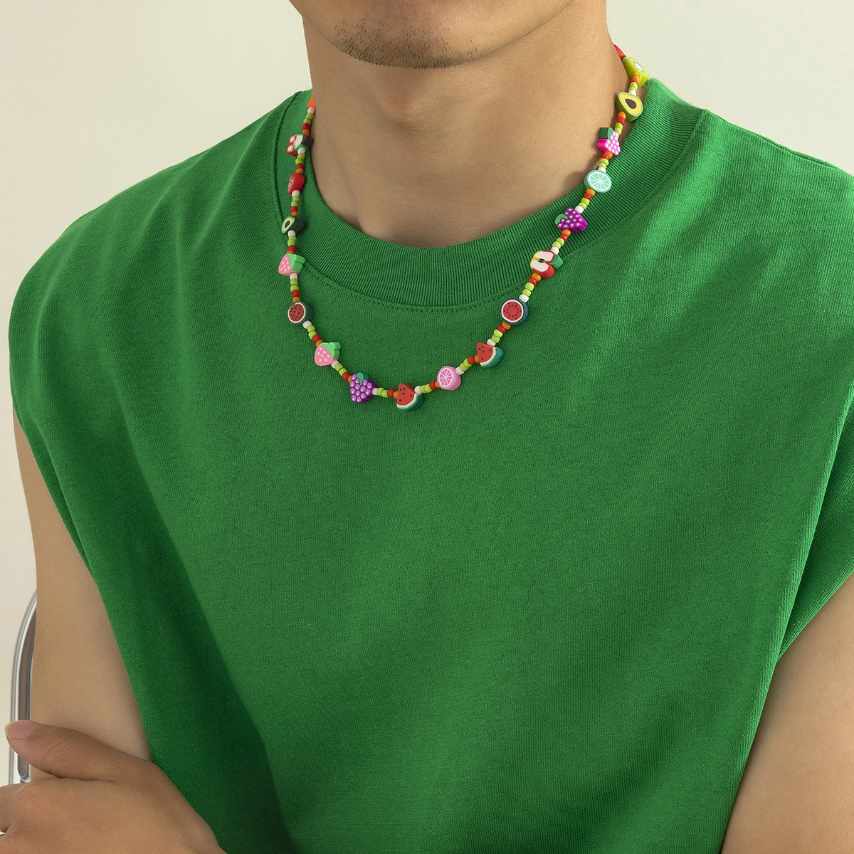 Neue Koreanische Mode Simulierte Perlen Halskette Für Frauen/Männer Böhmen Bunte Geometrische Obst Blumen Kette Halsband Kpop Schmuck – Detail 11