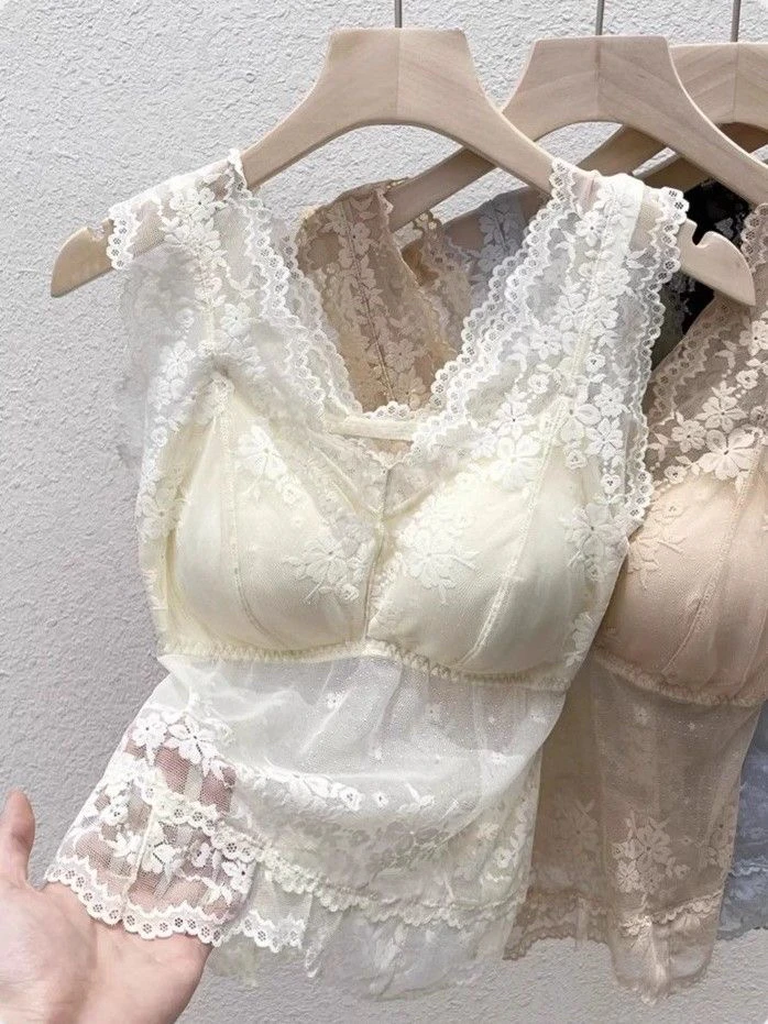 سترة نسائية صيفية بحزام من الدانتيل مع وسادة صدر ملابس خارجية 2024 ملابس داخلية جديدة بالطول مطابقة داخلية