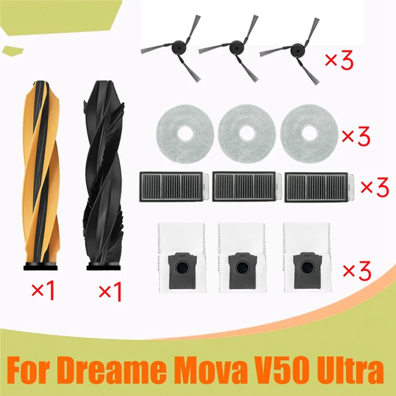 Основная роликовая боковая щетка HEPA-фильтр, тканевый мешок для пыли, полный комплект для Dreame Mova V50 Ultra, вакуумные детали