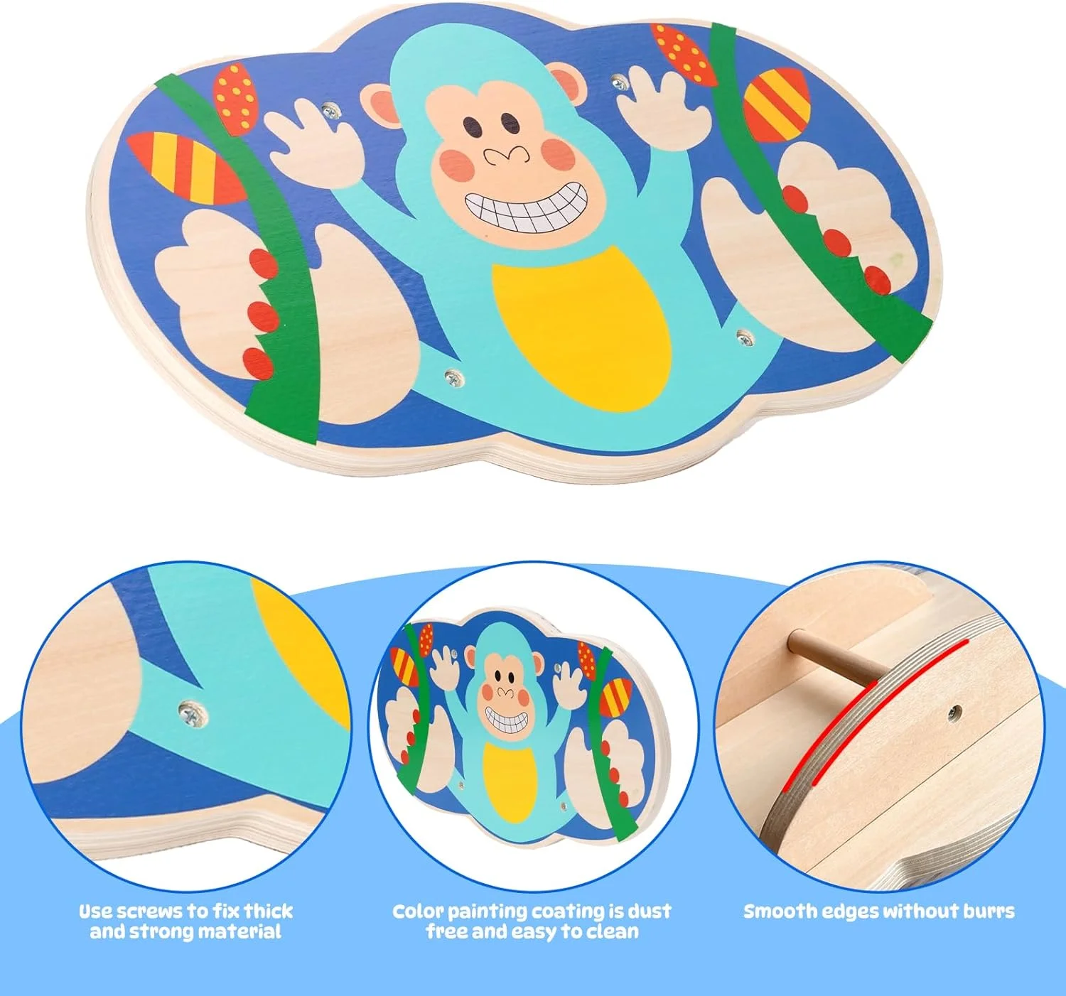Balance Board for Kids, Wooden Wobble Rocker Board for Children, Capable of Bearing 123LB, Durable for Balance Training, Core St