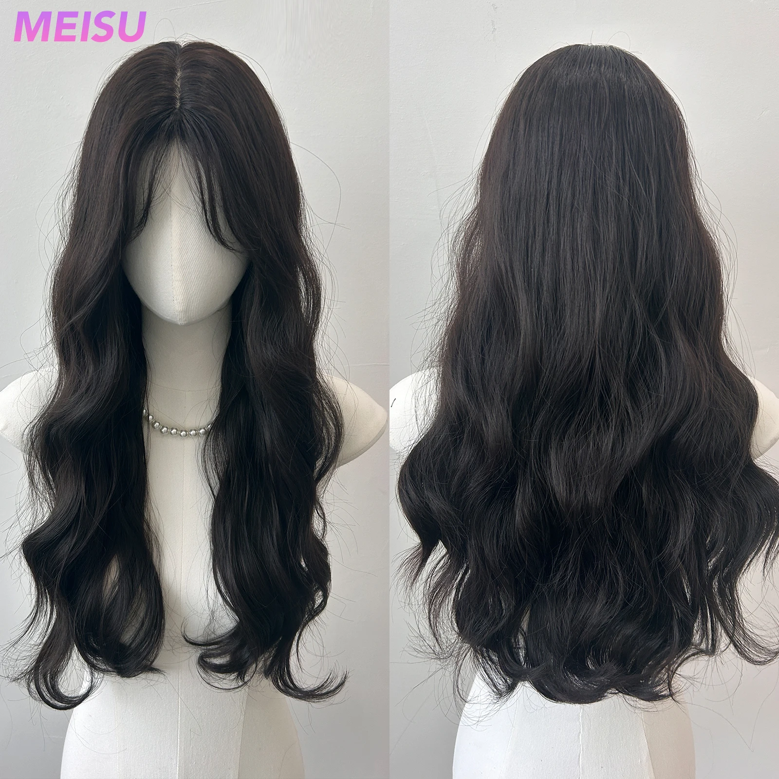 

MEISU 26-дюймовый черный чай вьющийся синтетический парик термостойкие натуральные гладкие волосы стильные вечерние парики для женщин