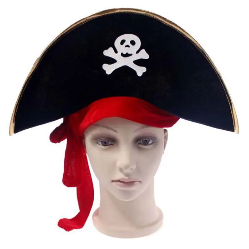 Black Pirate Hat Pirate Captain Cosplay Costume Props Print Skull Cap Dress Up Halloween Masquerade Party Decoration Kids Hat