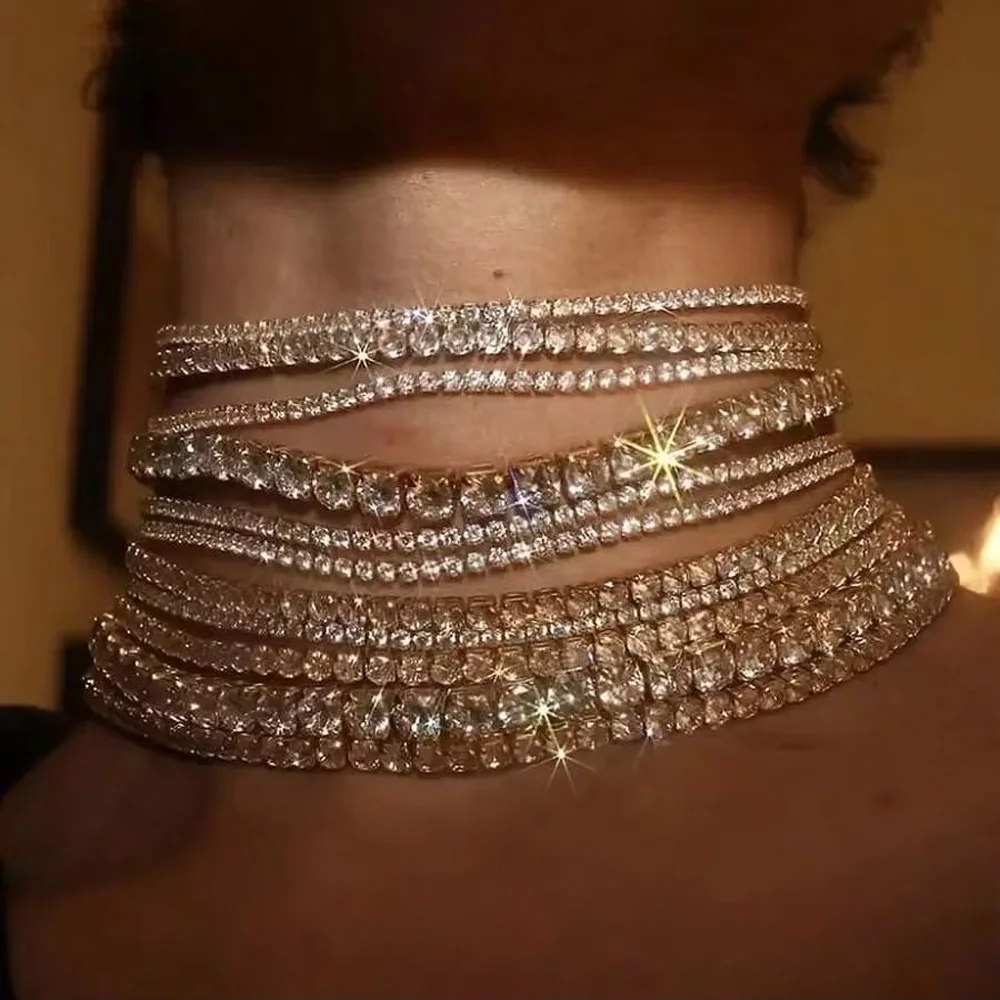 Modische mehrschichtige glänzende Drag Queen Halskette Schmuck Halskette für Frauen Hochzeit Strass Halsband – Detail 3