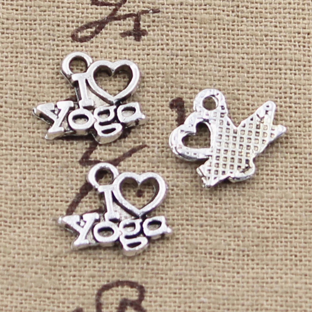 50pcs Charms I Love Yoga 12x13mm Antique Silver Color Pendants DIY Crafts Making Findings Handmade Tibetan Jewelry