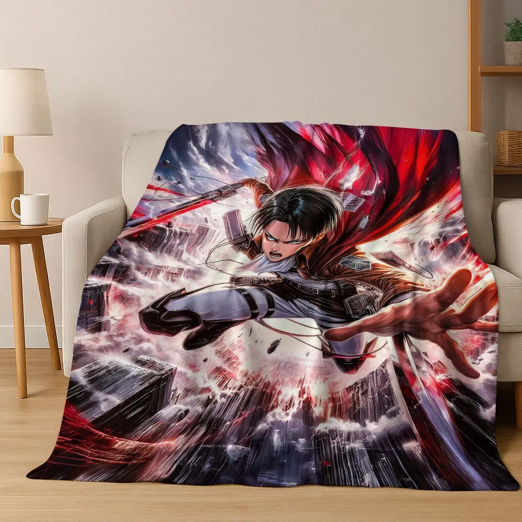 

2026 New Anime Attack on Titan Eren Mikasa Cartoon Flannel Blanket,Cozy Soft Throw Blanket for Home Bedroom Bed Sofa Cover Kids