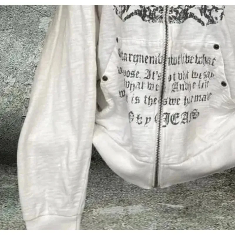 Y2k Women Vintage Street Clothing Punk Letter Printed Hoodie Zipper Sweaters Plus Size Graphic Sweater Gothic Clothing Harajuku