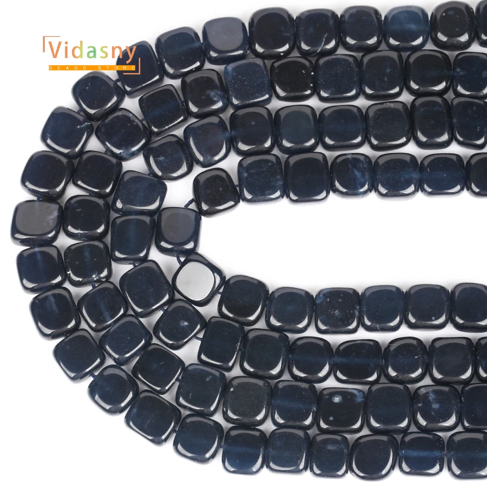 14x14mm Natural Stone Beads Dark Blue Chalcedony Square Beads For Jewelry Making Diy Necklace Accessories Bracelet Loose Beads