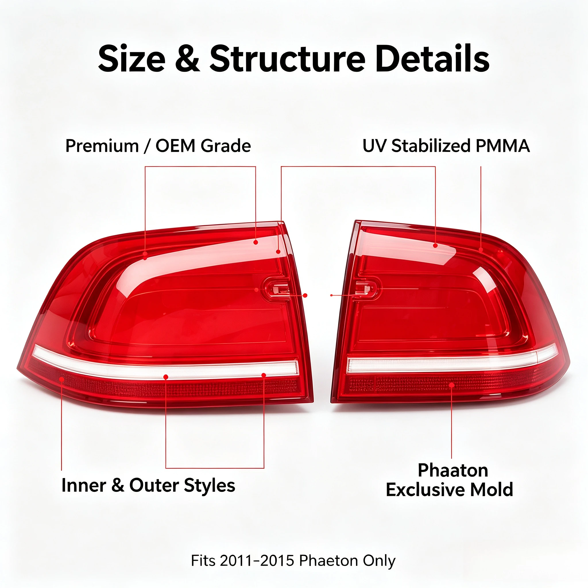 Moggic Tail Light Lens Cover Compatible With Phaeton 2011 2012 2013 2014 2015 Sedan Version Left Right Side Replacement