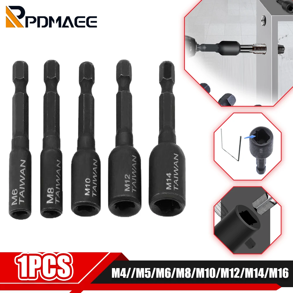 Adaptador de enchufe de troquel de grifo de tornillo de M4-M16, vástago hexagonal de 1/4 pulgadas, adaptador de Rosca Métrico para herramientas