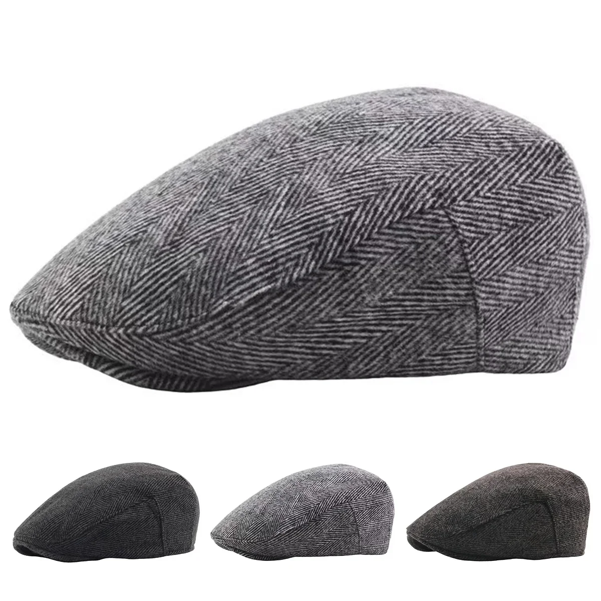 Retro Grobstruktur-Flausch Newsboy Caps Herren Britische Malerhüte Herbst Winter Baskenmützen Fischgrätmuster Flatcap Hip Hop Baskenmützen