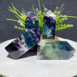 Colorful Feather Fluorite Column Crystal Energy Tower Magic Wand Obelisk Natural Quartz Mineral Gem Home Decoration Gift