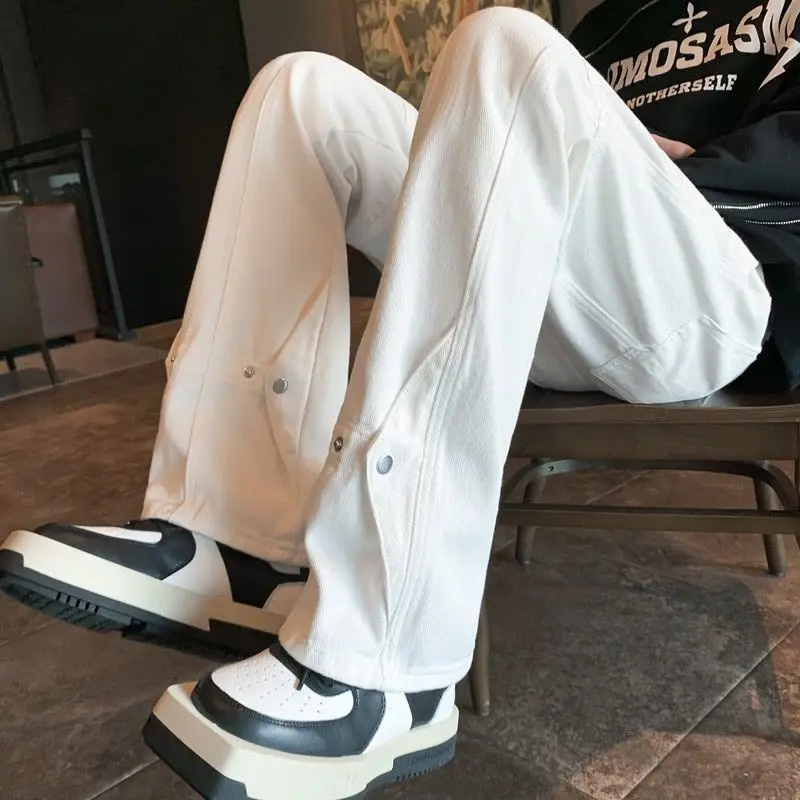 Witte cargo jeans dames heren knappe high street Amerikaanse stijl herfst rechte pijpen wijde pijpen licht uitlopende broek