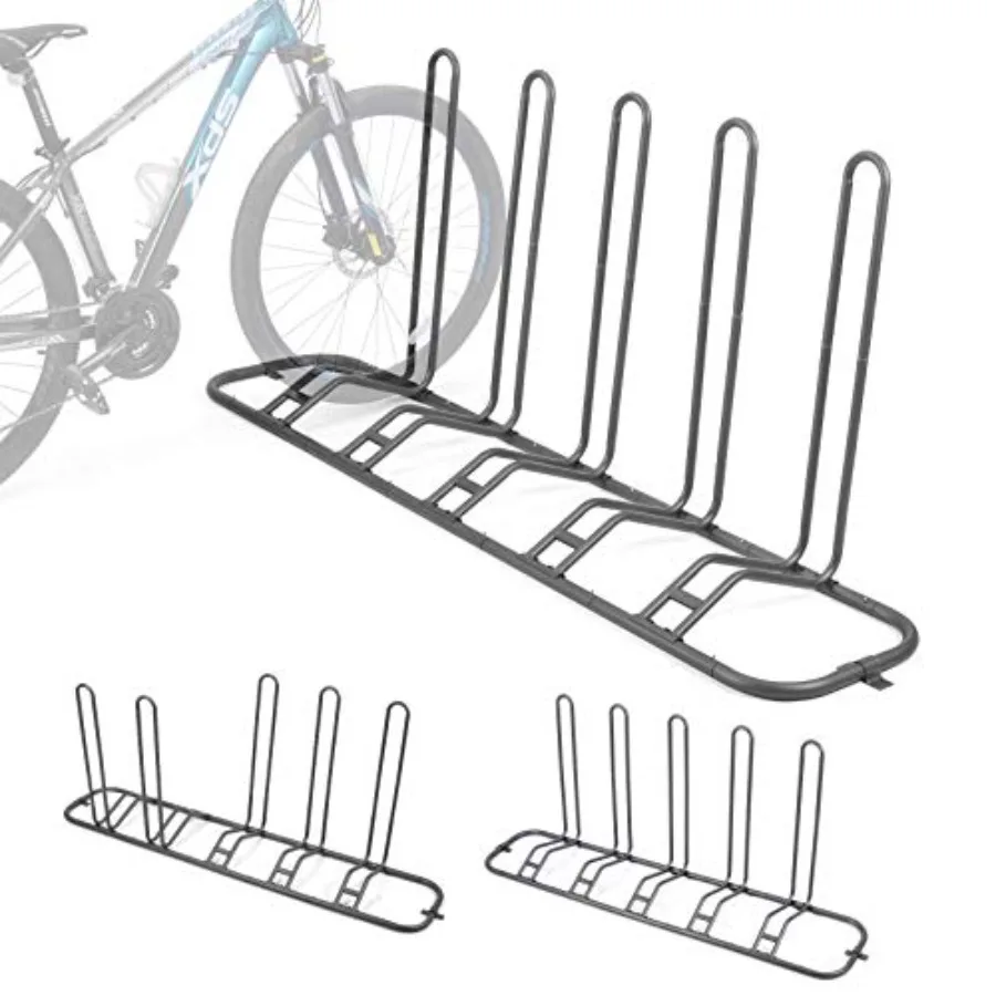 Soporte de Estacionamiento para Bicicletas, Soporte de Piso para 5 Bicicletas, Ajustable, Doble Posición, Almacenamiento para Garaje, 2 Niveles Adicionales