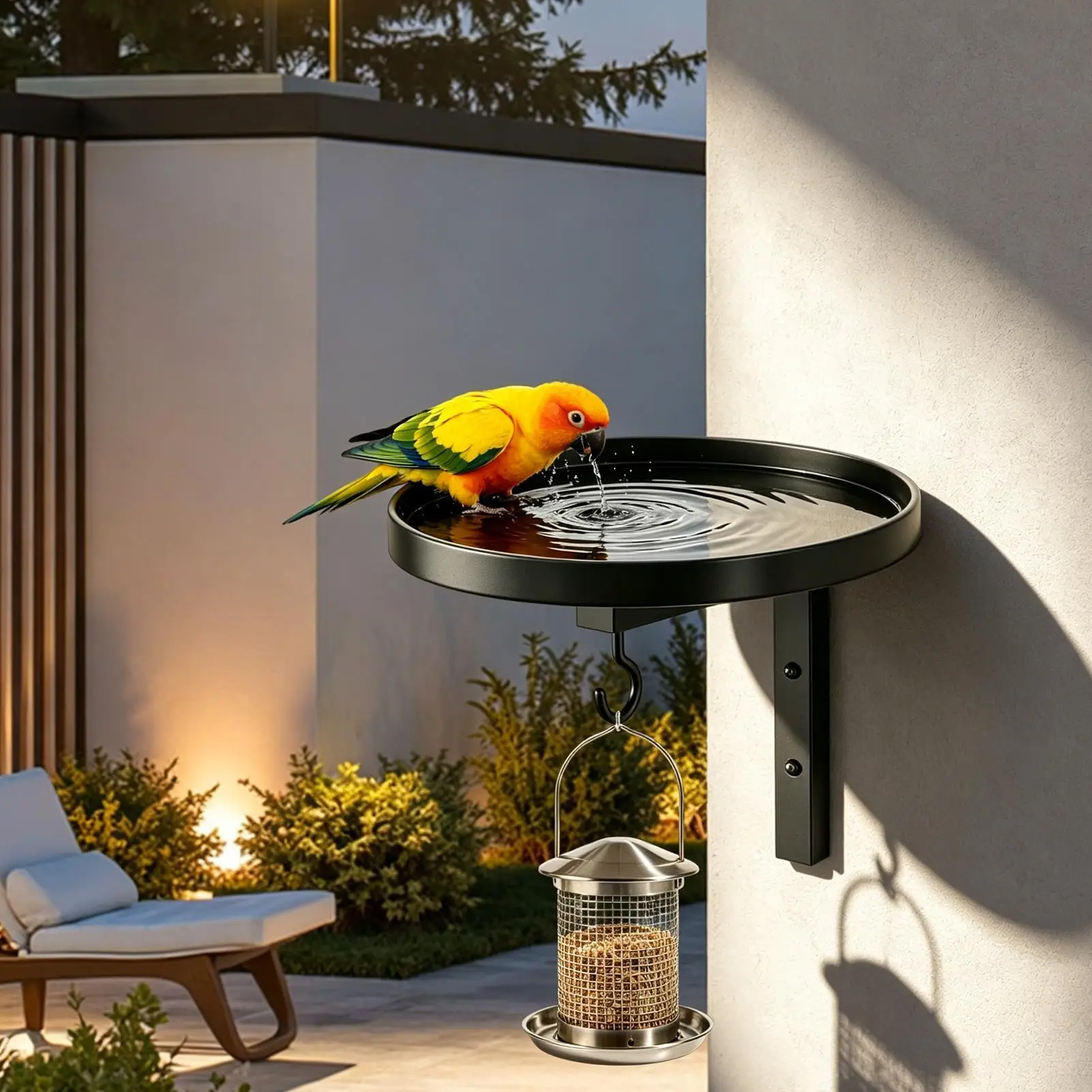 Metal Wall Mount Bird Feeder, Rustproof Wild Bird Seed Tray for Garden Patio, Outdoor Hanging Feeder for Parrot Finch Parakeet view 3