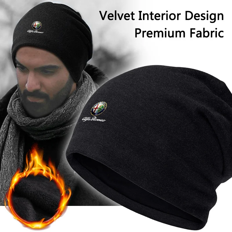 

2026 Hot Car Sticker Men's Women's Hip Hop Cap Unisex Knitted Hat Fleece-lined Windproof Hats For Alfa Romeo giulia stelvio giul