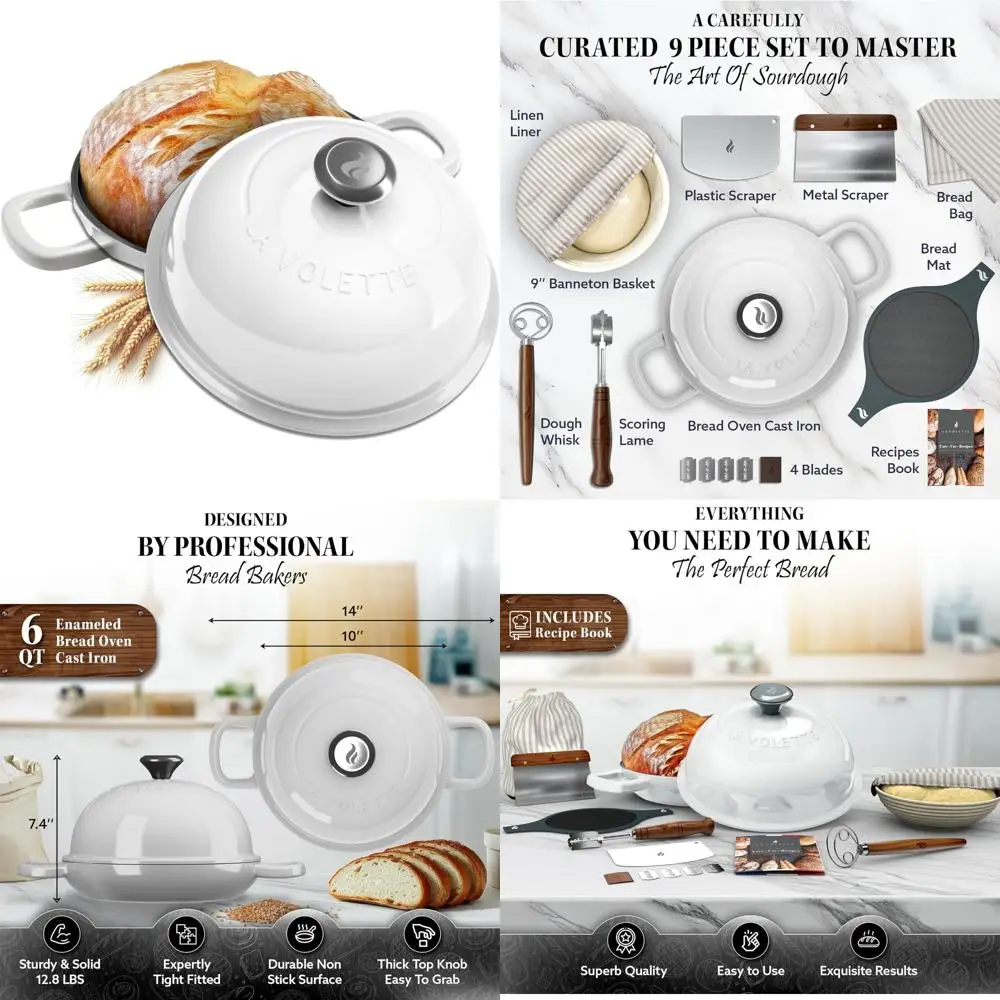 

9-Piece Enamel Cast Iron Bread Baking Set with Lid | 10 Inch Dutch Oven for Perfect Bread Baking | Complete Bread Baking Kit