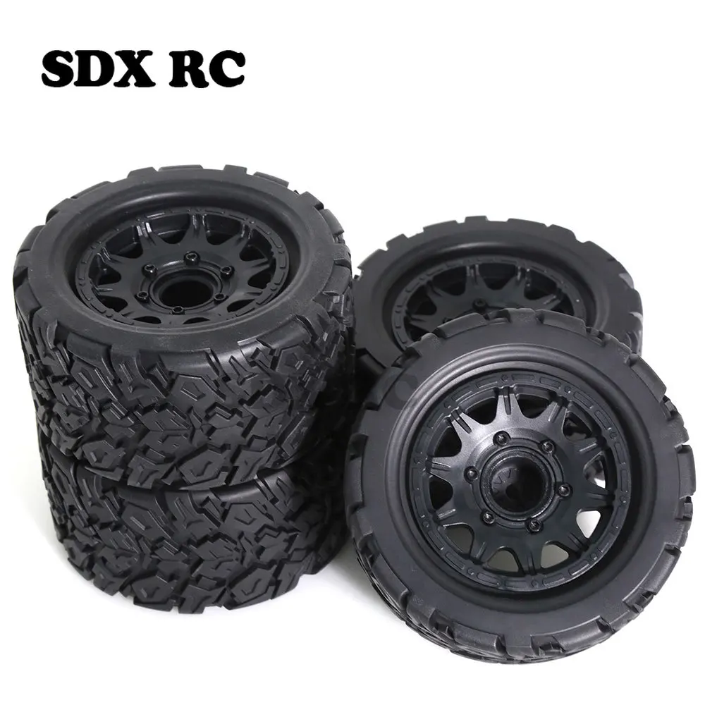 4pcs 110mm 1/10 Monster Stunt Truck Tire 12mm and 14mm Hex for TRAXXAS MAXX ARRMA Granite KRATON Outcast Tamiya Losi Redcat