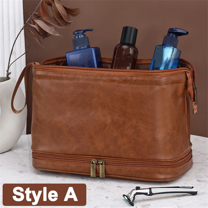 Męska kosmetyczka podróżna ze skóry PU, idealna na podróże służbowe, przenośna torba kosmetyczna o dużej pojemności, wielokieszeniowa, podręczna kosmetyczka ze skóry.