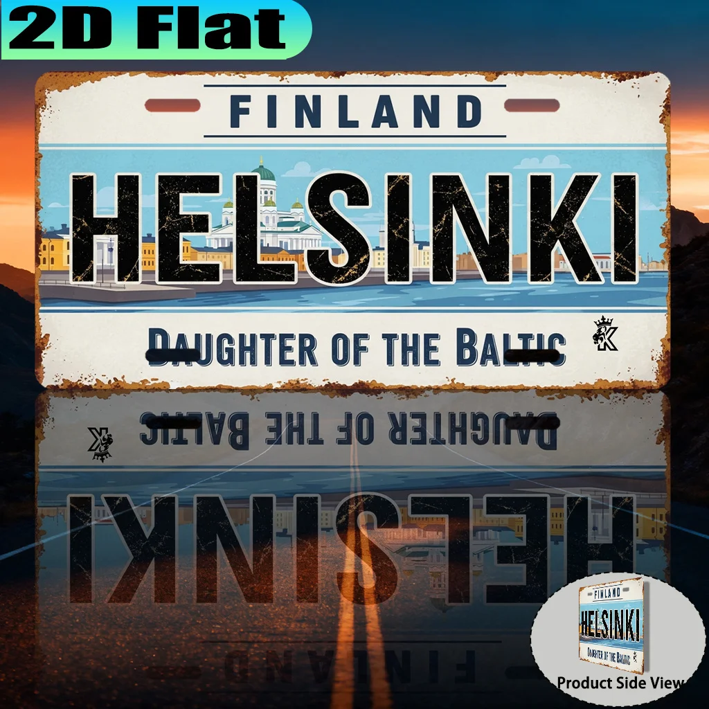 2D Flat - 【2D Flat】 2D Flat - [2D Flat] 1pc 2D Flat Helsinki Daughter of the Baltic Retro Aluminum Sign | 30.48x15.24 cm, Vintag