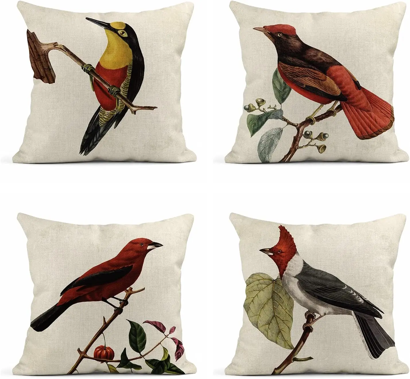 

Linen Throw Pillow Covers Summer Birds on Branch Home Decor Pillowcase Square Cushion Covers for Sofa Bed Couch