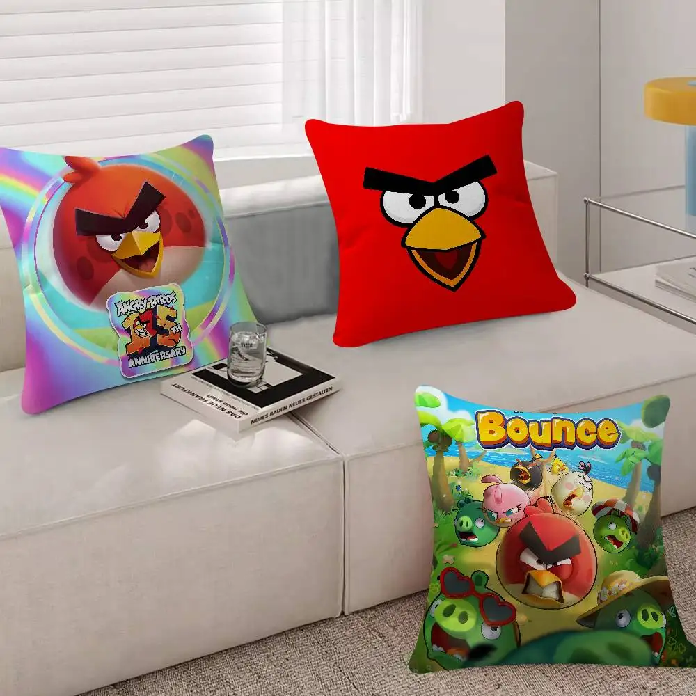 Animation A-A-Angry Birdss Pillow Case Plush Fabric Soft Double Sided Print Sofa Cushion Cover Throw Pillow Covers