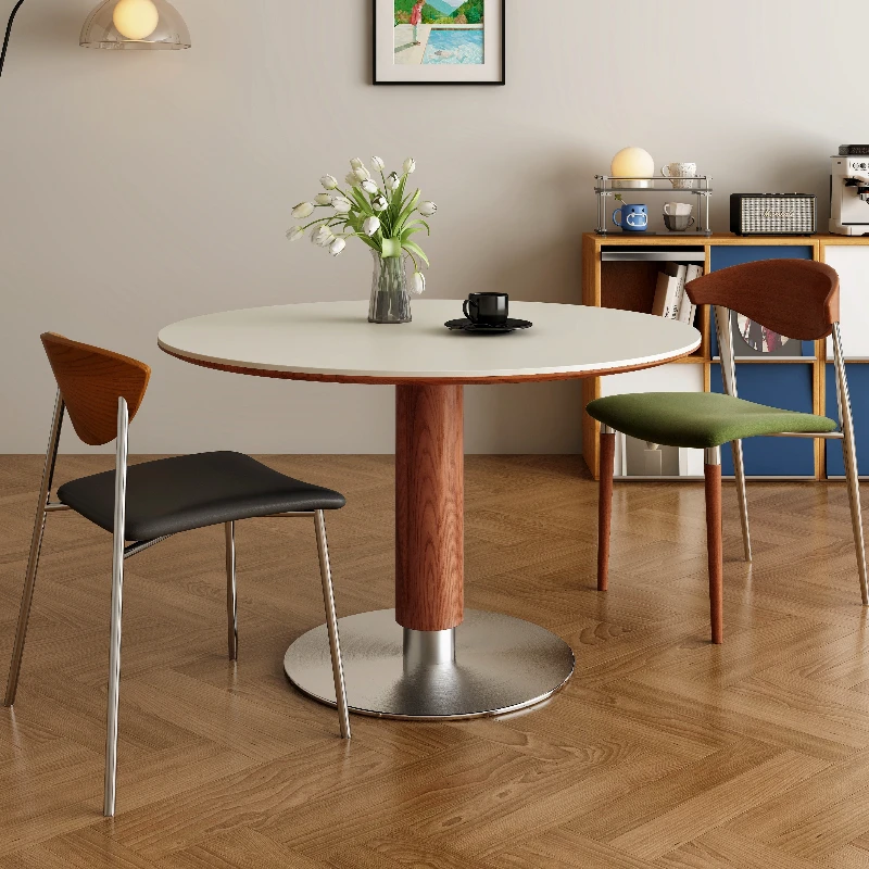 

Medieval dining table Via round table household small apartment solid wood leg rock slab dining table