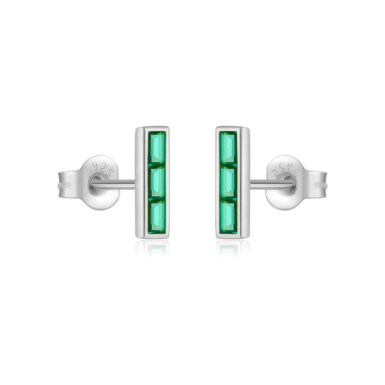 

CCFJOYAS 100% 925 Sterling Silver Geometric Rectangle Emerald Zircon Stud Earrings Light Luxury French Retro Studs Jewelry Gift
