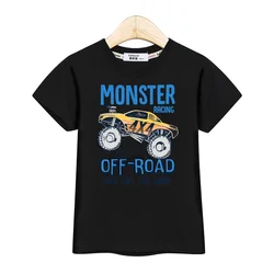 3-13T Summer Monster Truck T-shirt Baby Boys Cartoon Shirt Children Short Sleeved Cotton Tops Tees