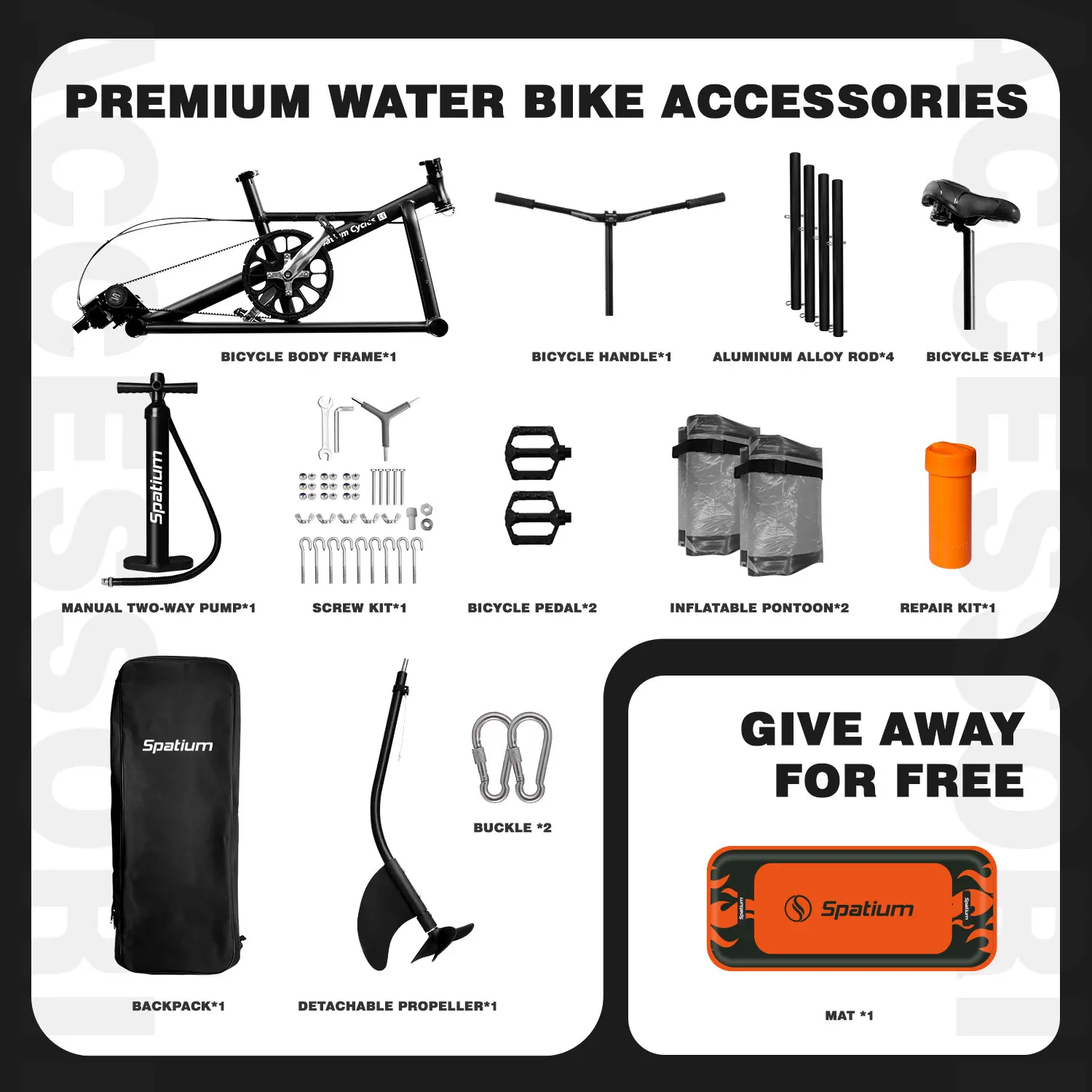 Spatium vélo d'eau 2.0 pédale gonflable vélo d'eau vélo de mer bateau de pêche, pédale de vélo d'eau pour 1-2 personnes