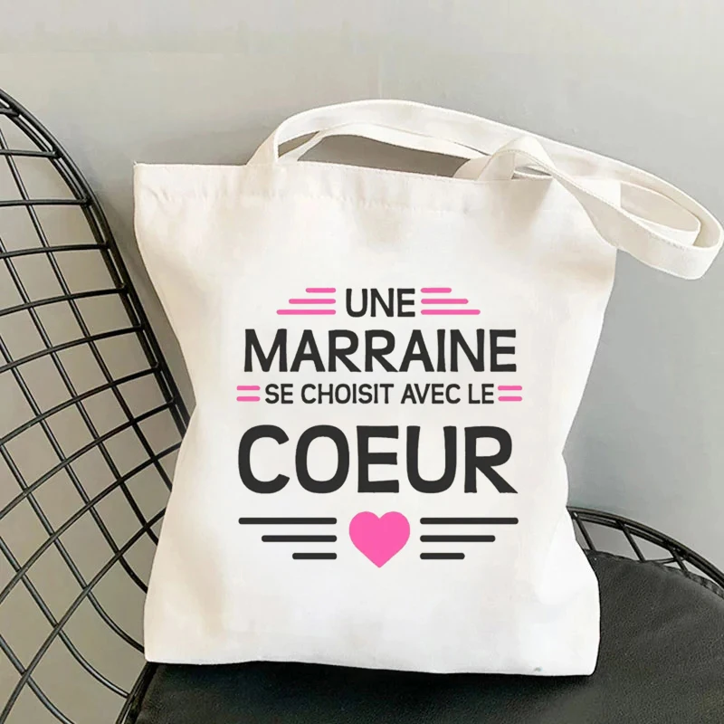 Shoulder Bags Do You Want To Be The Godmother That I Love All My Life French Print Canvas Tote Bag Female Handbags Marraine Gift