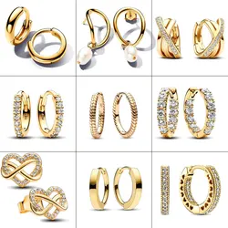 New 18K Gold Plated Organically Shaped Circle Pearl Earrings 925 Silver Round Huggie Hoop Earrings Europe Fine Women Jewelry