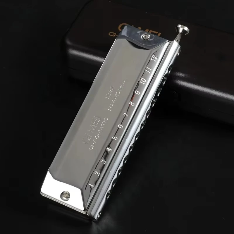Stainless Steel 12 Hole 48 Notes Polyphonic C Chromatic Harmonica Music Instrument for Profession Perform