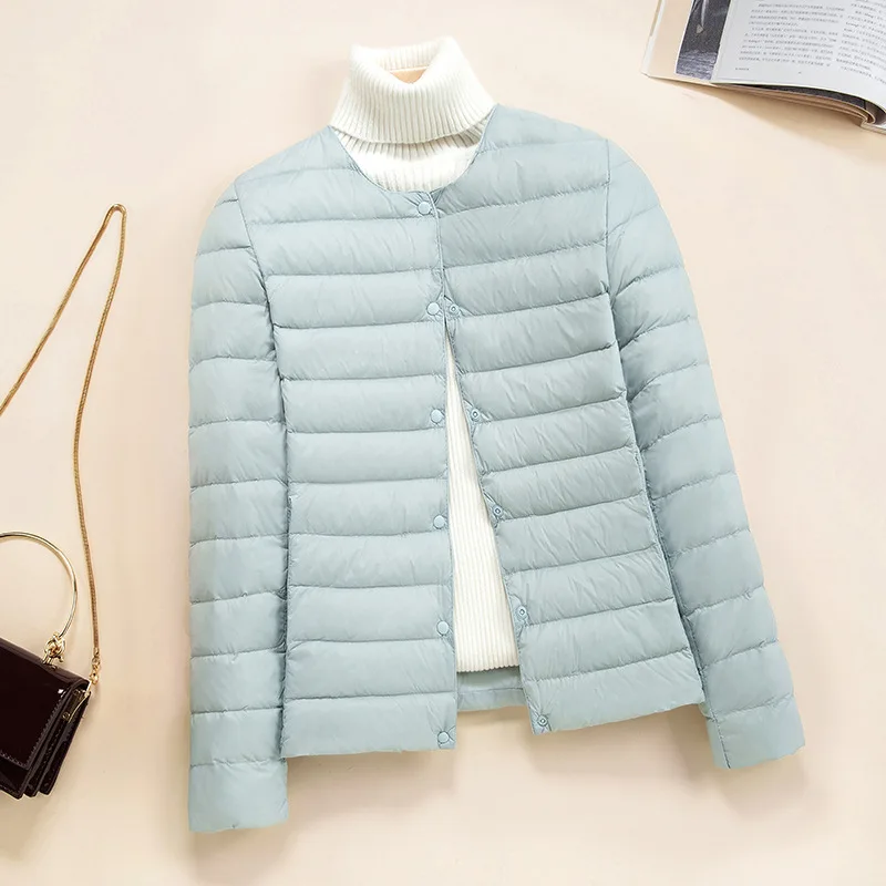 Women Short Lightweight Down Jacket, 2026 New Round‑Neck Thin Inner Liner Coat, Slim Fit Under‑Layer Wear, Plus Size Outerwear