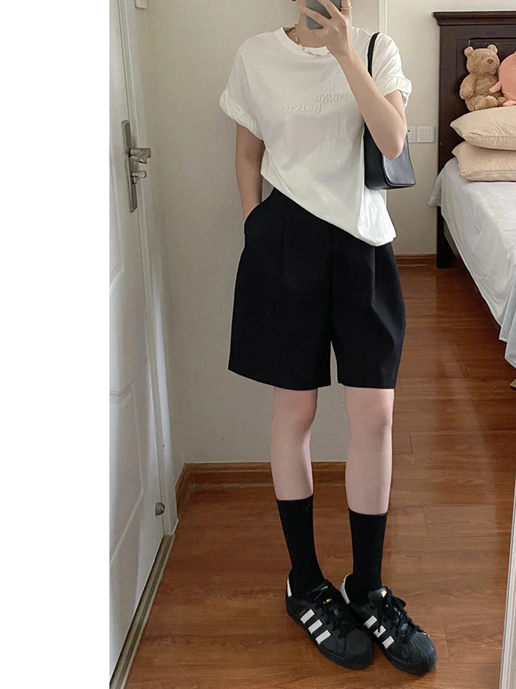 

Женские брюки Bla Five-Quarter Tailored: весенние, больших размеров, свободные, широкие, А-силуэт, повседневные, с высокой талией