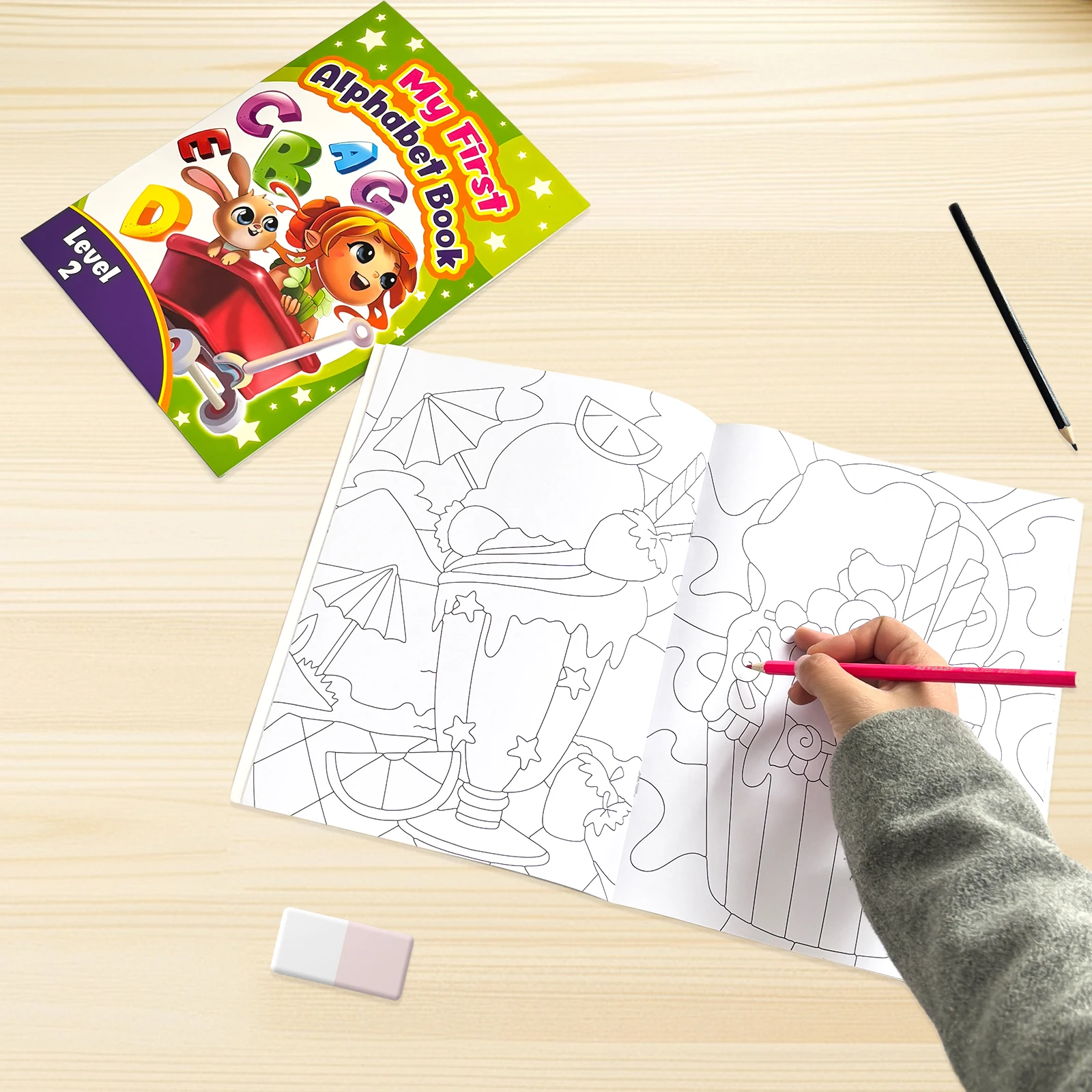 Children's Alphabet Learning Toolkit: My First Alphabet Book + Dessert Coloring Book. Children's coloring adventure