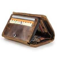 Contact's 100% Genuine Cow Leather Wallet Men Coin Purse Man Portemonnee Small Wallets Zipper Vintage Money Bag Tirfold Design