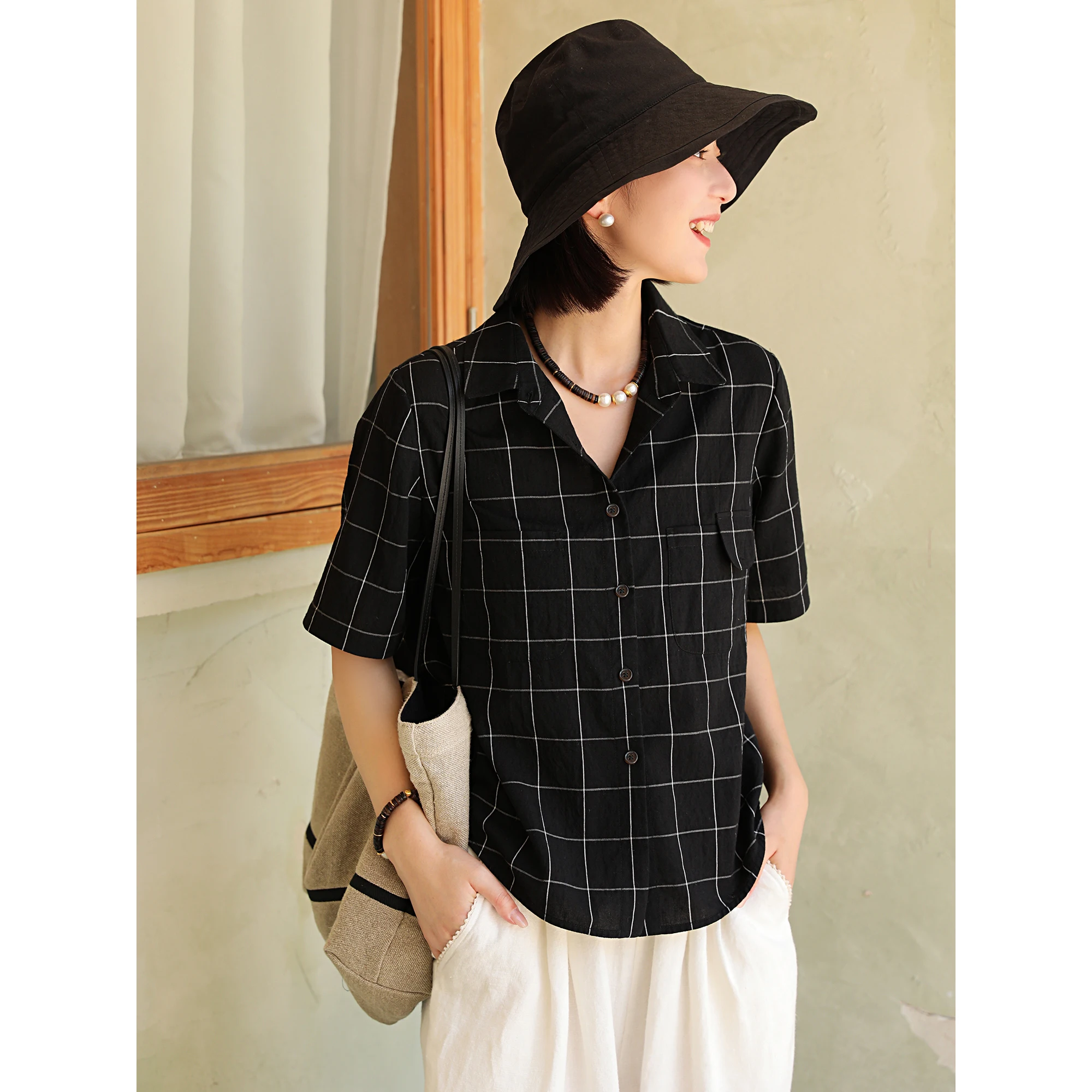 

Mallin Original Design 2025 Wool Cotton Blend Waable ort irt Casual Retro oulder ort Sve irt Loose Fit Button ...