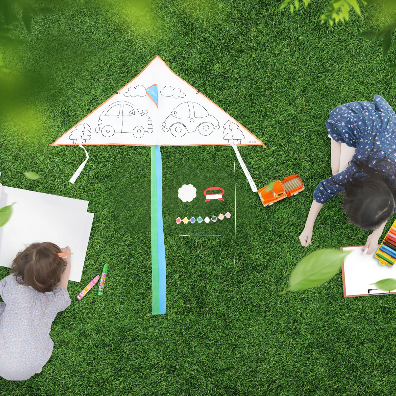 

2Sets Diy Blank Kites Kids Graffiti Hand Painted Creative Outdoor Steady Soaring Reusable Premium Polyester Kite For Park Beach