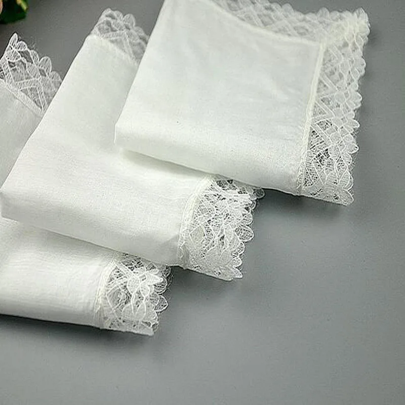 Women Square lady Handkerchief white lace embroidery children vintage cooling Cotton wedding hand towel hanky 20*20cm 5pcs/lot