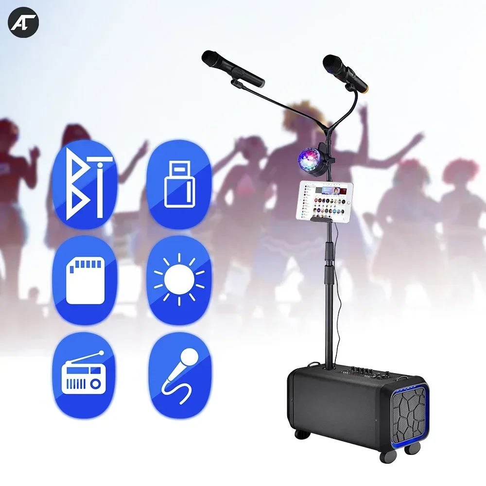 

Trolley Karaoke Bluetooth Speaker Wireless Sound Box Professional Stage Ball DJ KTV Party Outdoor Powerful Column Subwoofer FM