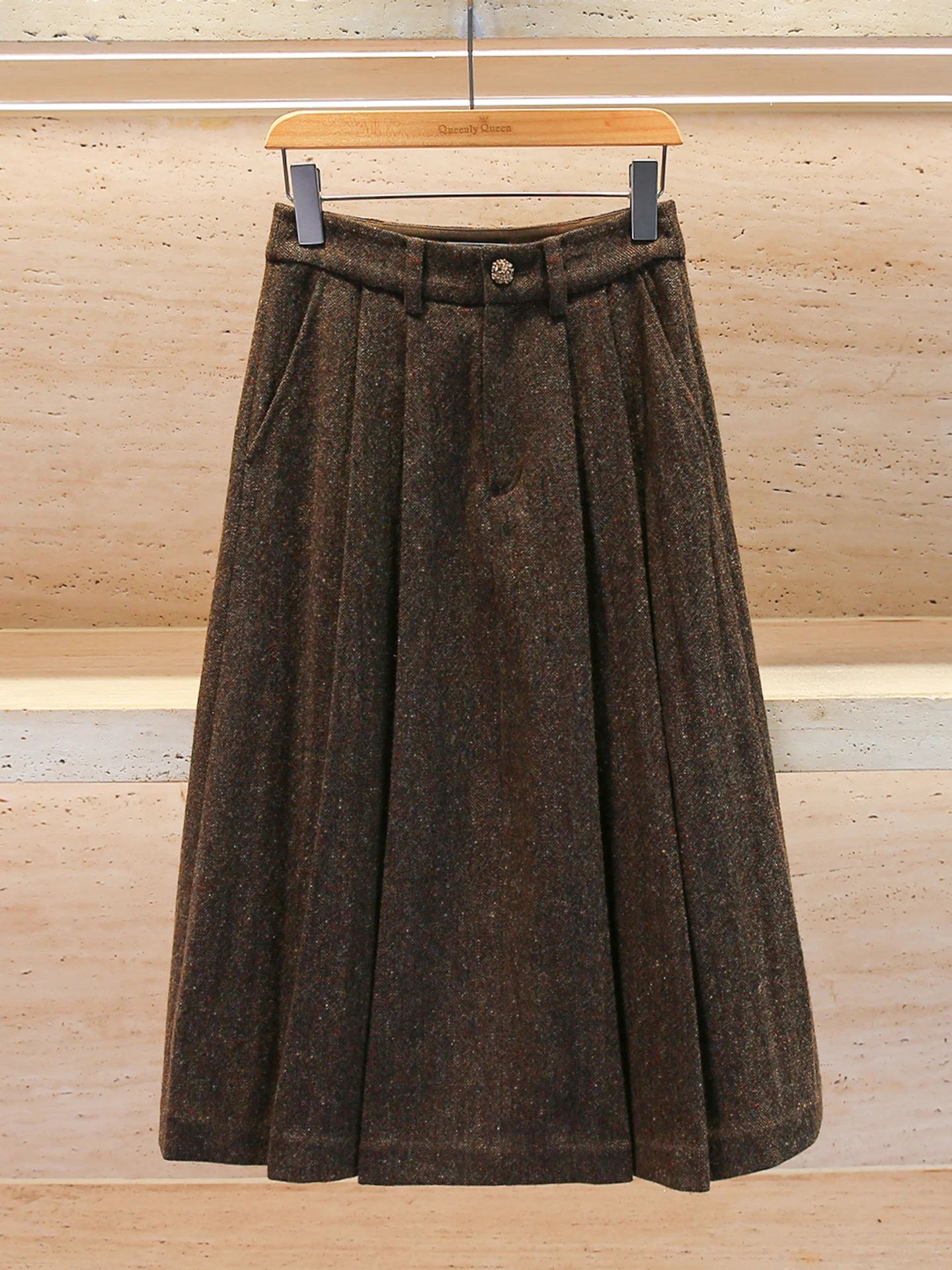 

Юбка-трапеция с высокой талией, женская длинная шерстяная плиссированная юбка South Oil премиум-класса в клетку, простая дышащая полиэтиленовая юбка для поездок на работу...