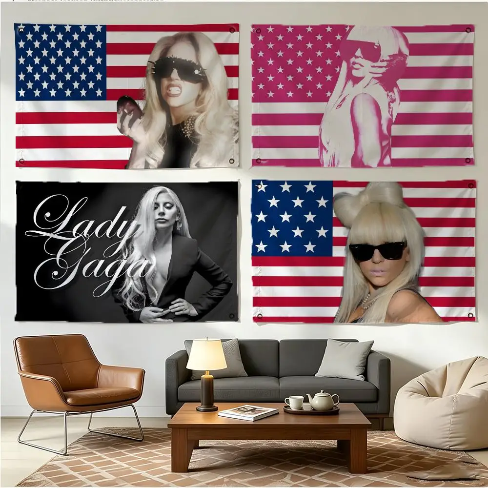 Singer Glam Lady Gaga Flags Four Ring Borderless Art Decor Indoor Outdoor Use Simple Hang And Install