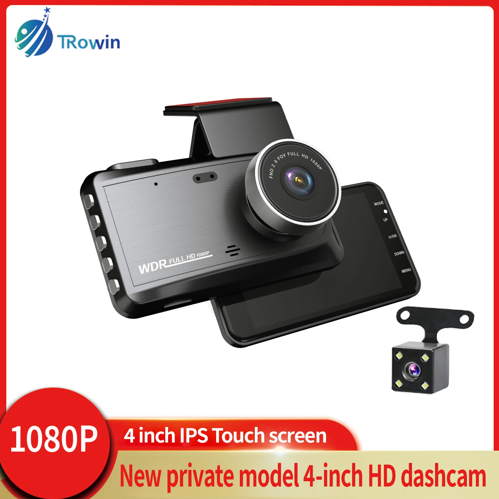 

4inch Touch Screen HD1080P Dash Cam Car DVR WDR Video Recorder Night vision Ftont Rear 2Channel Wide Angle Black Box